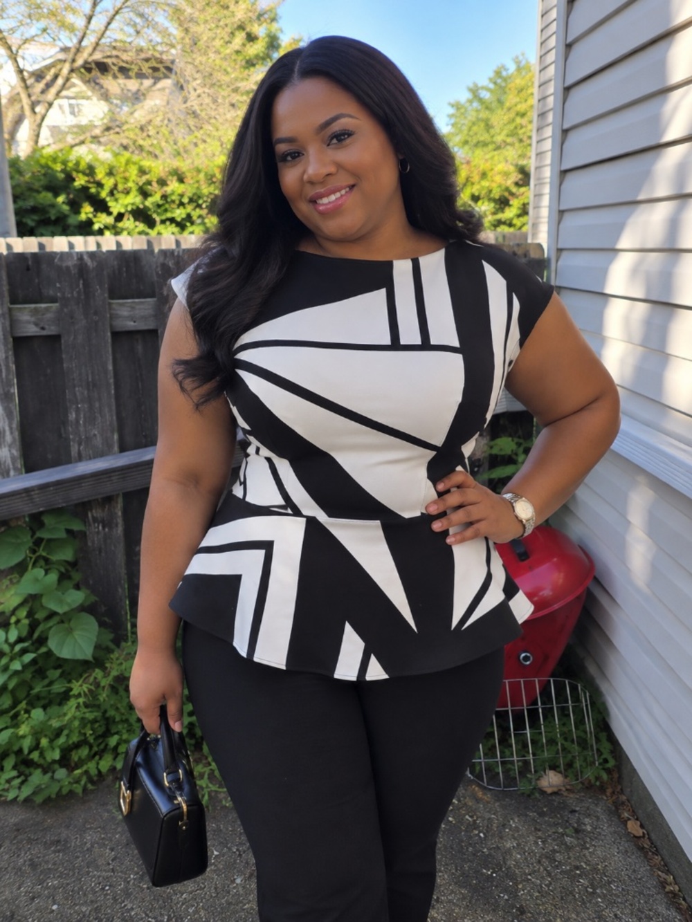 Black & White Geometric Peplum Set
